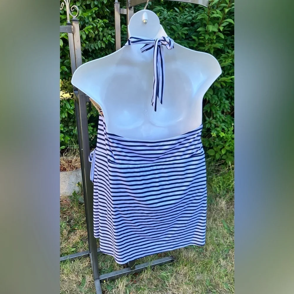 NWT J. Crew Navy and White Striped One-Piece Halter Swimsuit with Skirt Size 24